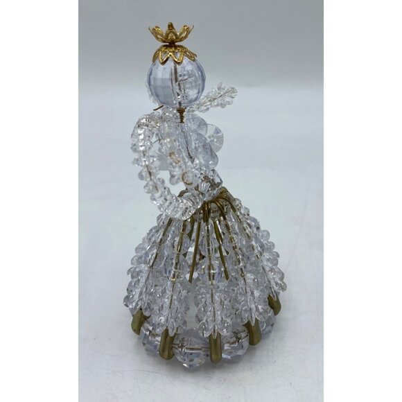 Handmade Beaded Safety Pin Angel Ornament Clear Gold Acrylic Beads Holiday Decor - Picture 4 of 9